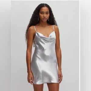 Bardot Silver Satin Mini Dress